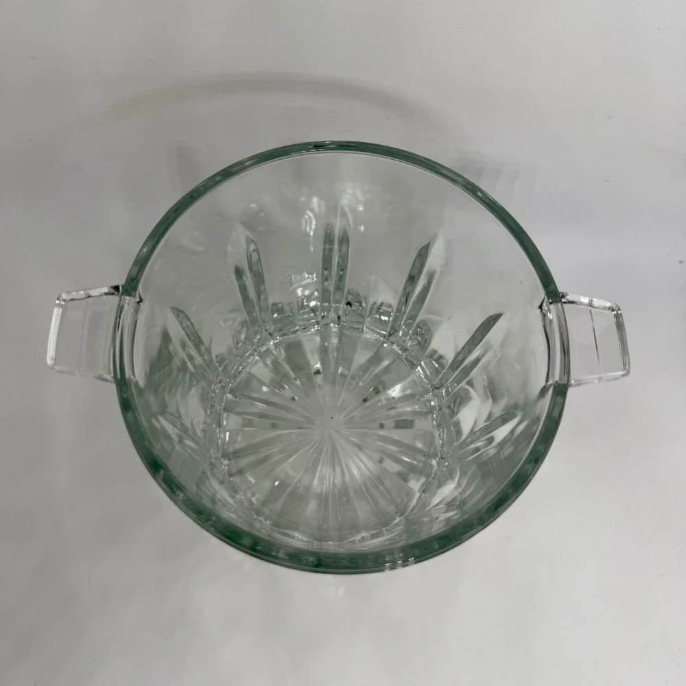 Italy Clear Glass Ice‎ Bucket Heavy Panel Cut Starburst Base Vintage Barware